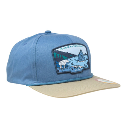 Sendero Provisions Co. Olympic National Park Adjustable Snapback Rope Hat with Woven Patch & Topographic Map Undervisor (Blue Stone/Stone) - One Size