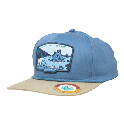 Sendero Provisions Co. Olympic National Park Adjustable Snapback Rope Hat with Woven Patch & Topographic Map Undervisor (Blue Stone/Stone) - One Size