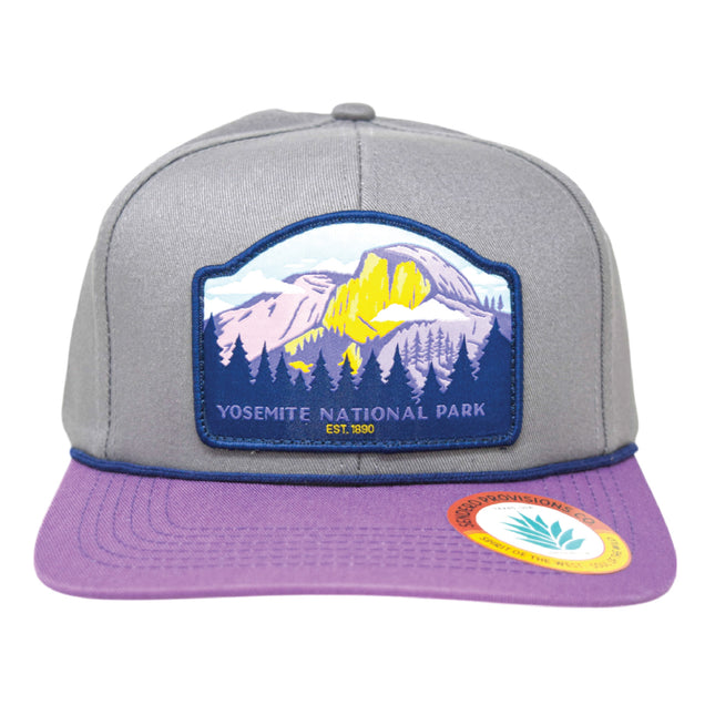 Sendero Provisions Co. Yosemite National Park Adjustable Snapback Rope Hat with Woven Patch & Topographic Map Undervisor (Gray/Lilac) - One Size