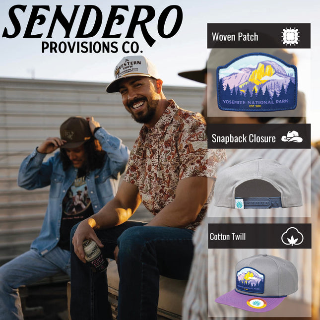 Sendero Provisions Co. Yosemite National Park Adjustable Snapback Rope Hat with Woven Patch & Topographic Map Undervisor (Gray/Lilac) - One Size