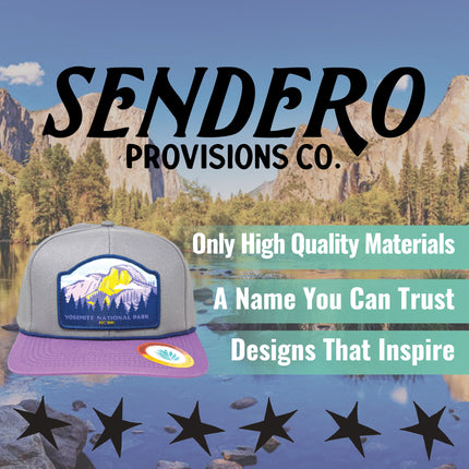 Sendero Provisions Co. Yosemite National Park Adjustable Snapback Rope Hat with Woven Patch & Topographic Map Undervisor (Gray/Lilac) - One Size