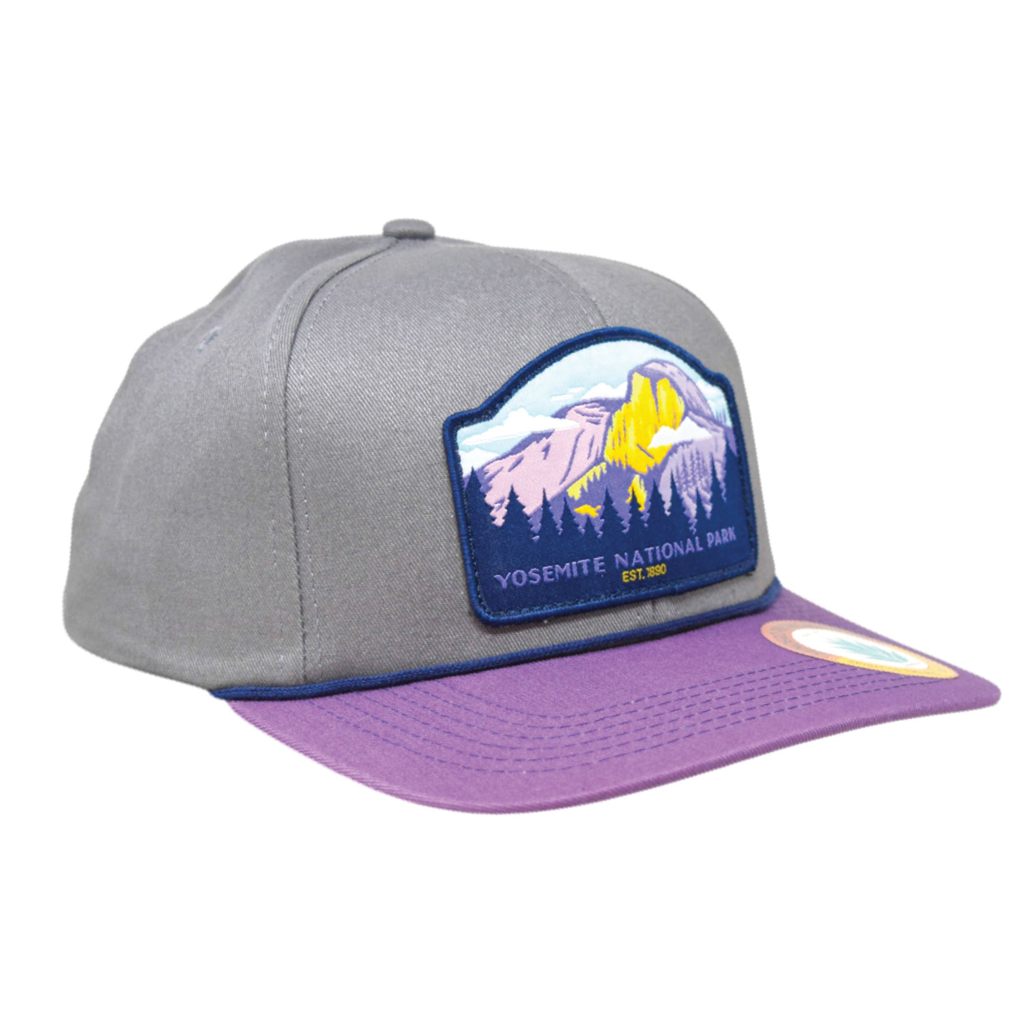 Sendero Provisions Co. Yosemite National Park Adjustable Snapback Rope Hat with Woven Patch & Topographic Map Undervisor (Gray/Lilac) - One Size