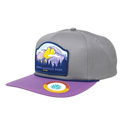 Sendero Provisions Co. Yosemite National Park Adjustable Snapback Rope Hat with Woven Patch & Topographic Map Undervisor (Gray/Lilac) - One Size