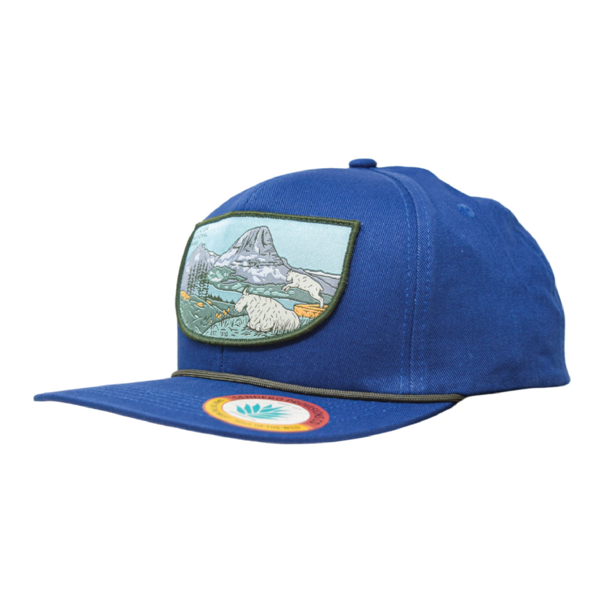 Sendero Provisions Co. Glacier National Park Adjustable Snapback Rope Hat with Woven Patch & Topographic Map Undervisor (Midnight Blue) - One Size