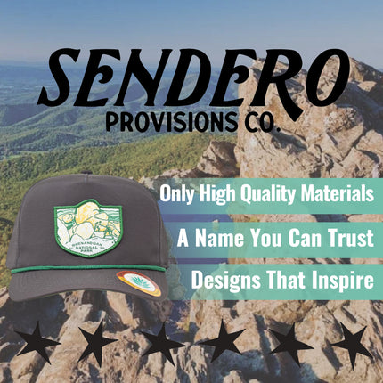 Sendero Provisions Co. Shenandoah National Park Adjustable Snapback Rope Hat with Woven Patch & Topographic Map Undervisor (Brown/Green) - One Size