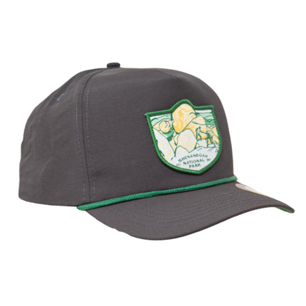 Sendero Provisions Co. Shenandoah National Park Adjustable Snapback Rope Hat with Woven Patch & Topographic Map Undervisor (Brown/Green) - One Size