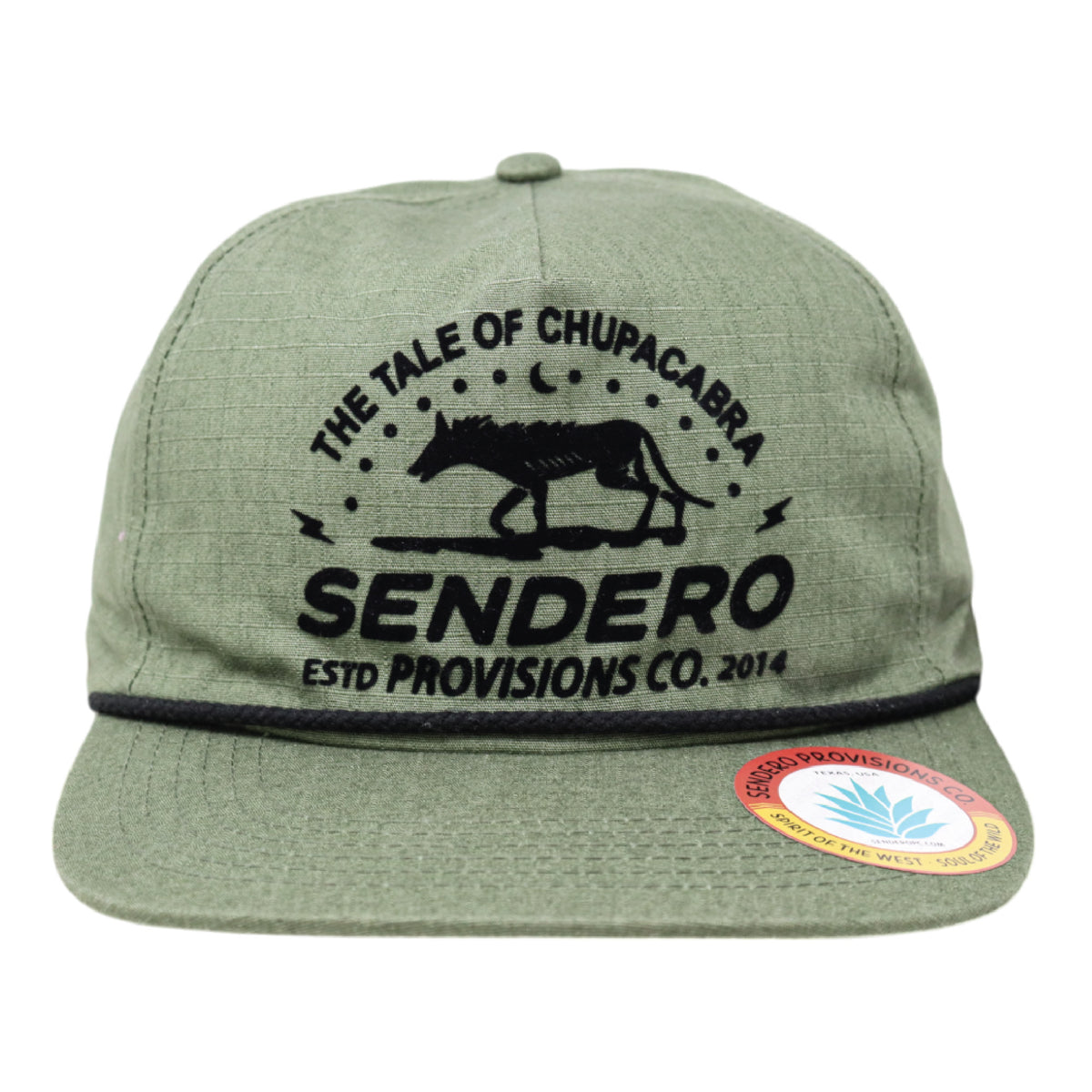 Sendero Provisions Co. Chupacabra Adjustable Snapback Hat with Felt Design & Braided Rope (Green/Midnight Black) - One Size