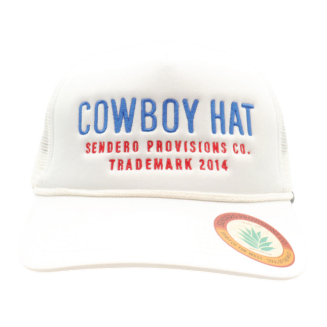 Sendero Provisions Co. Cowboy Adjustable Snapback Foam Trucker Hat with Embroidered Logo & Mesh back (White/Red/Blue) - One Size