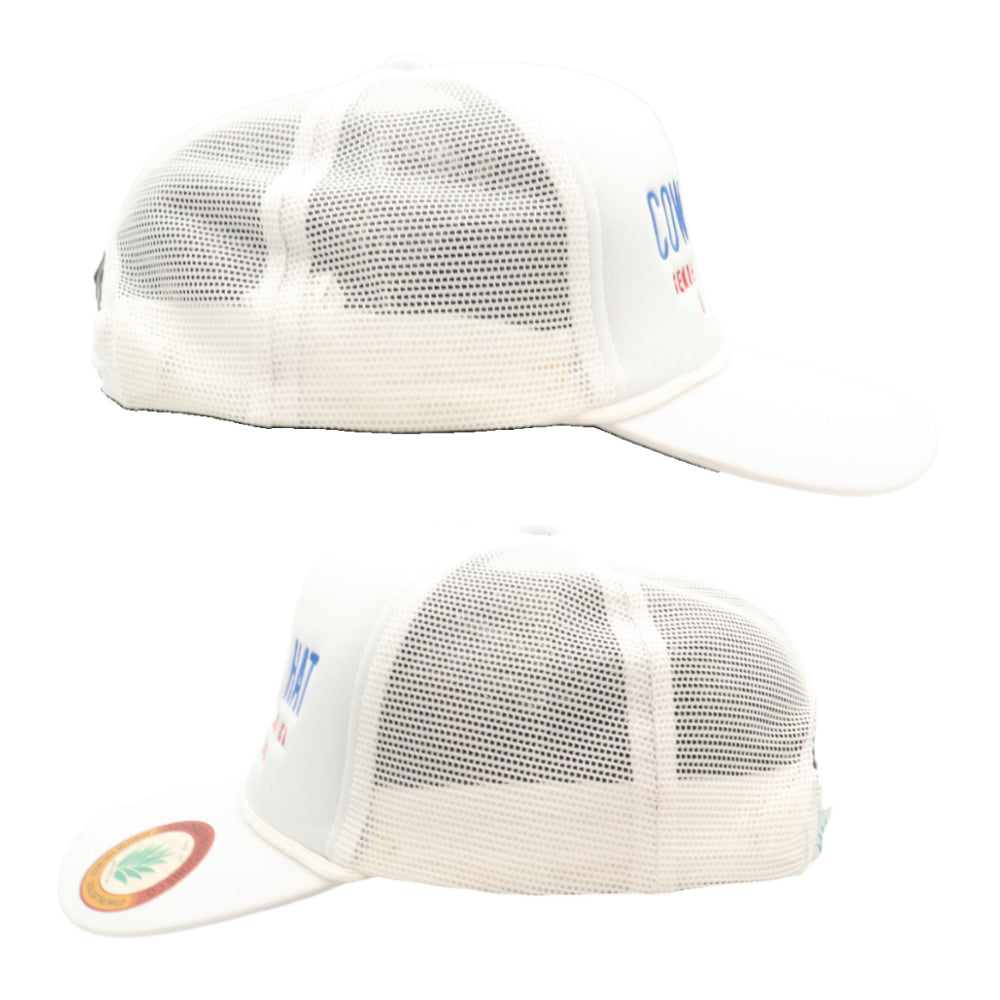 Sendero Provisions Co. Cowboy Adjustable Snapback Foam Trucker Hat with Embroidered Logo & Mesh back (White/Red/Blue) - One Size