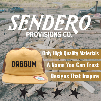 Sendero Provisions Co. Daggum Adjustable Snapback Hat with Chain Stitched Logo & Meshback (Yellow/Brown) - One Size
