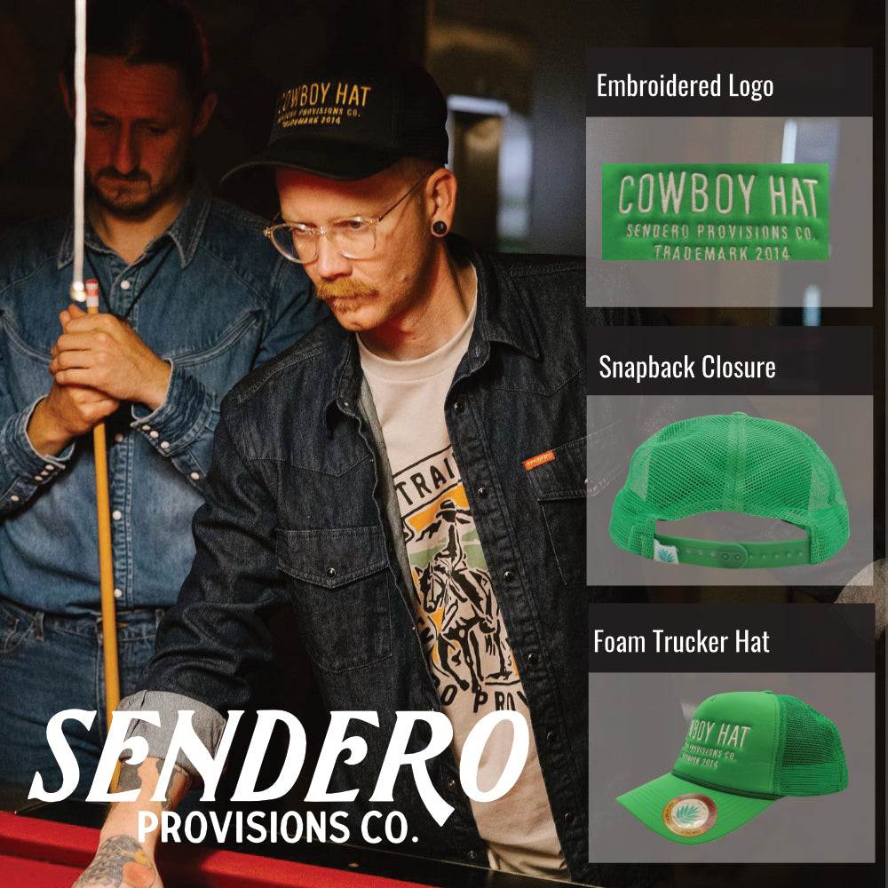 Sendero Provisions Co. Cowboy Adjustable Snapback Foam Trucker Hat with Embroidered Logo & Mesh back (Green/White) - One Size