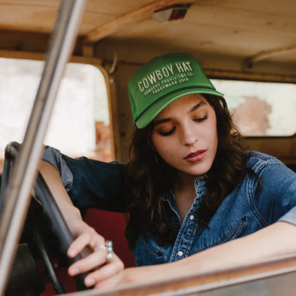 Sendero Provisions Co. Cowboy Adjustable Snapback Foam Trucker Hat with Embroidered Logo & Mesh back (Green/White) - One Size