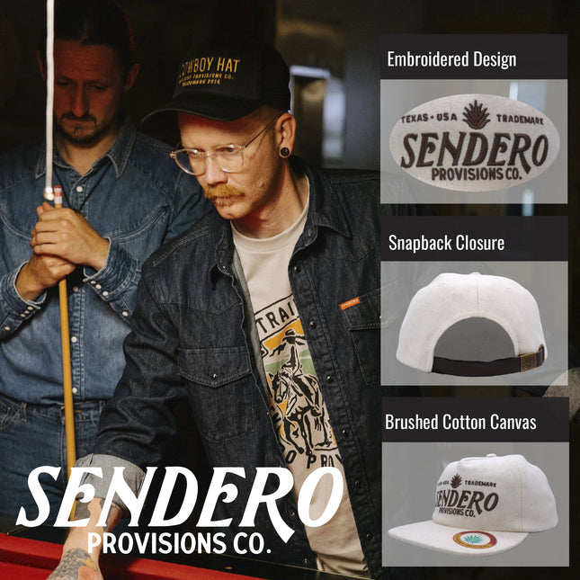 Sendero Provisions Co. LOGO HAT-felt Cream; Adjustable Snapback Hat with Embroidered front, One Size  - Structured 5-Panel Trucker Hat for Men & Women