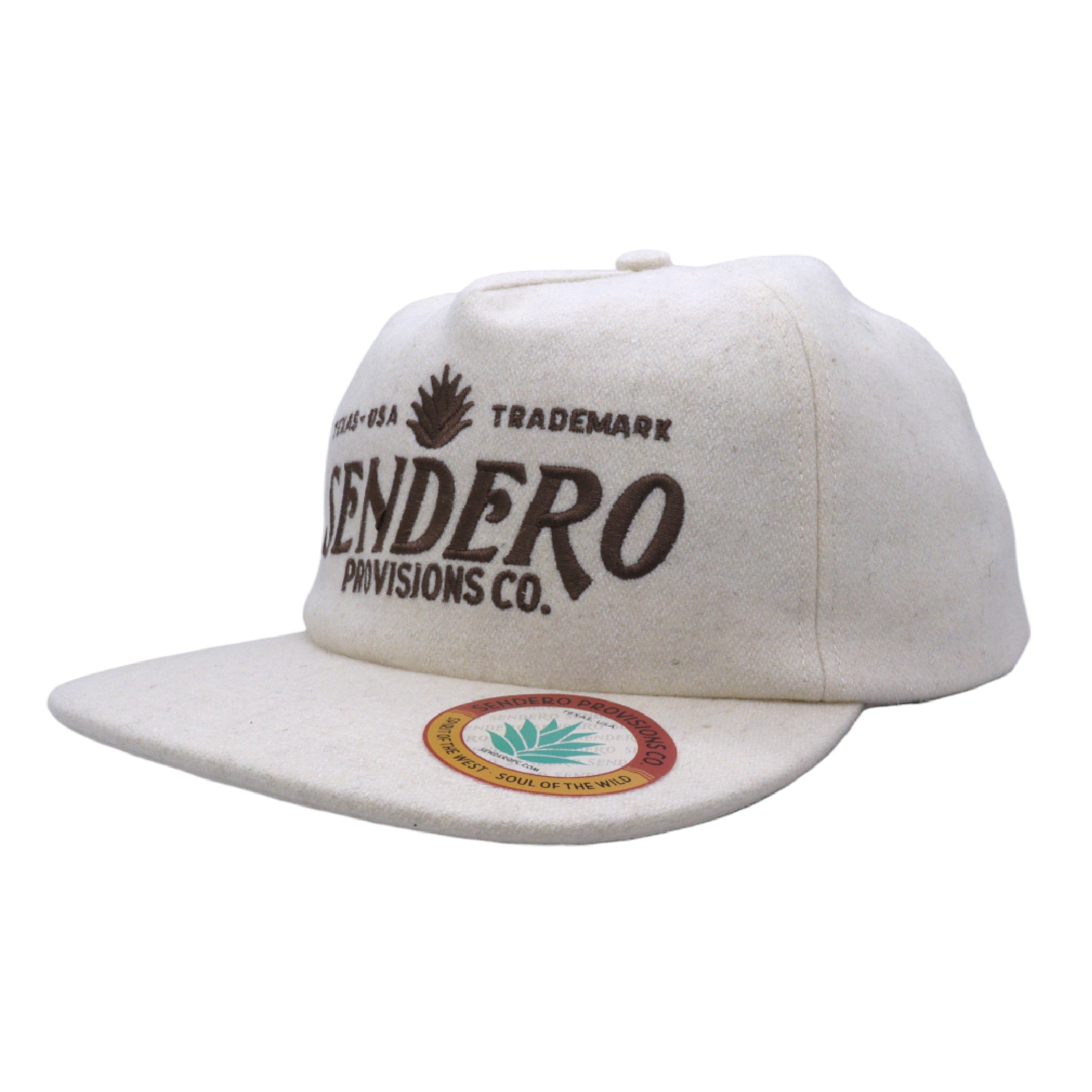 Sendero Provisions Co. LOGO HAT-felt Cream; Adjustable Snapback Hat with Embroidered front, One Size  - Structured 5-Panel Trucker Hat for Men & Women