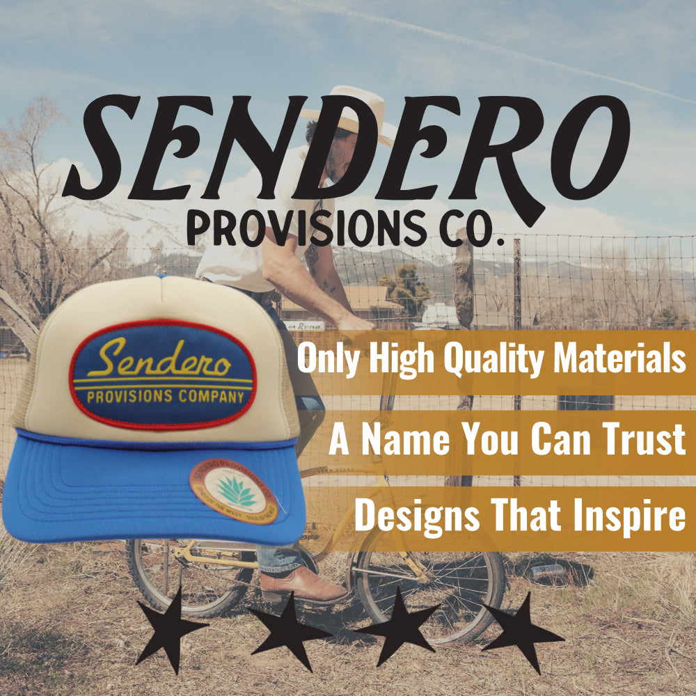 Sendero Provisions Co. Country Store Adjustable Snapback Hat with Woven Label Patch (White/Blue) - One Size