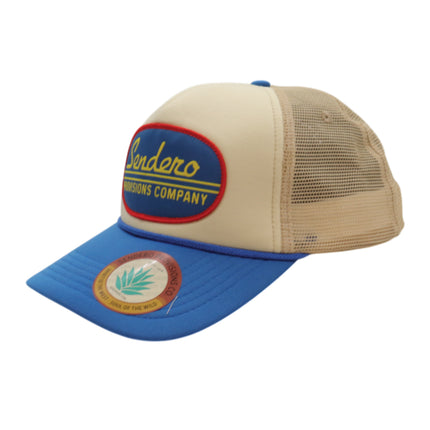 Sendero Provisions Co. Country Store Adjustable Snapback Hat with Woven Label Patch (White/Blue) - One Size