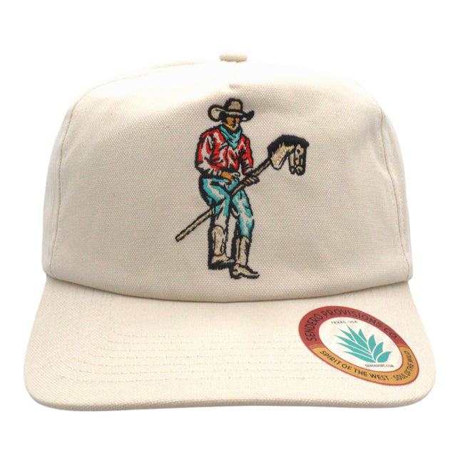 Sendero Provisions Co. Stick Horse Hat - Unstructured 5-Panel Snapback Cap with Embroidered Cowboy on Stick Horse Design, Canvas Fabric, Semi-Curved Visor, Adjustable Fit, Humorous Western Outdoor Hat
