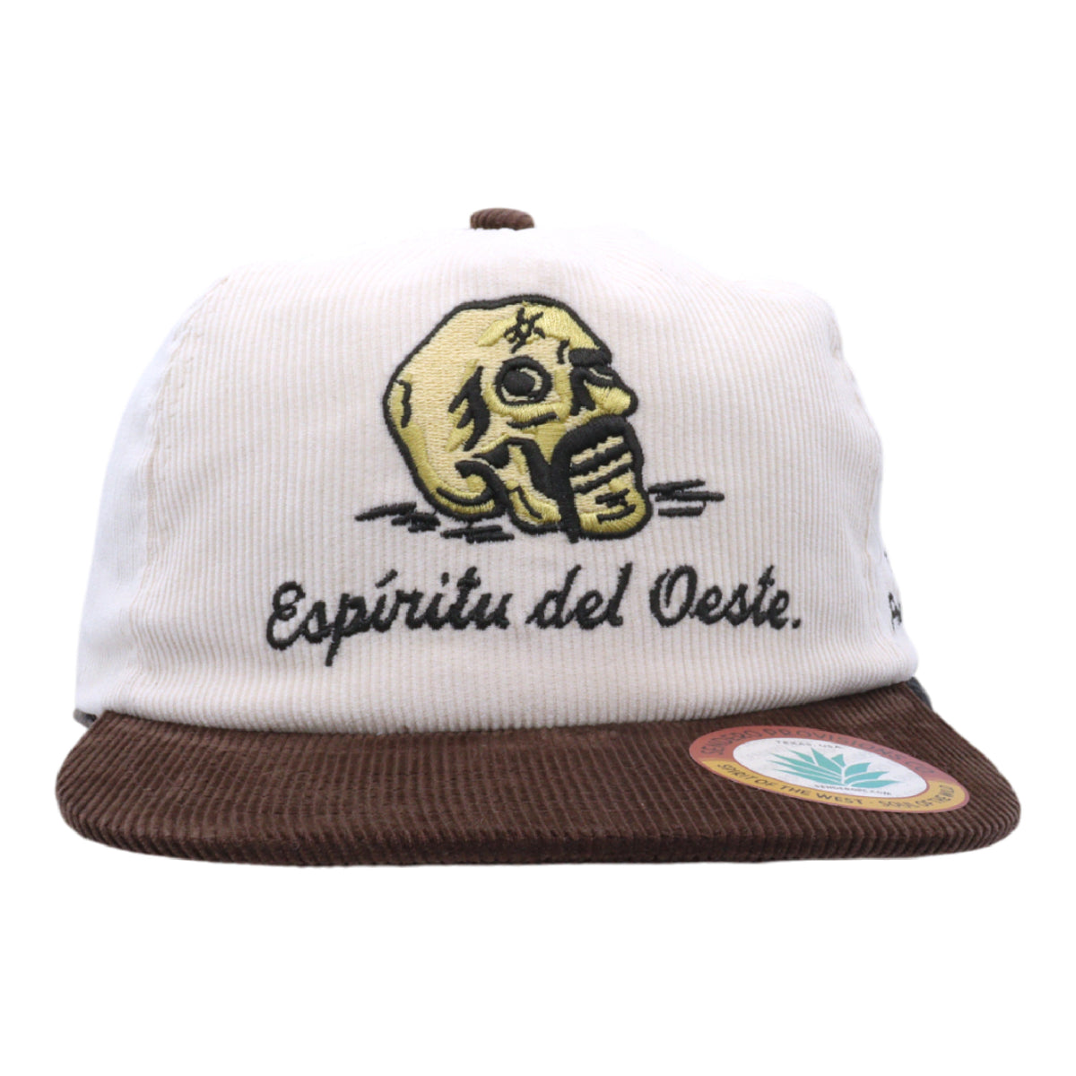 Sendero Provisions Co. Del Oeste Adjustable Snapback Hat - Cream/Brown, Embroidered Design, Structured 5-Panel Cotton Twill Cap for Outdoor Adventures