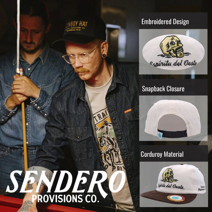 Sendero Provisions Co. Del Oeste Adjustable Snapback Hat - Cream/Brown, Embroidered Design, Structured 5-Panel Cotton Twill Cap for Outdoor Adventures
