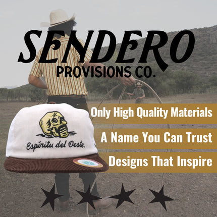 Sendero Provisions Co. Del Oeste Adjustable Snapback Hat - Cream/Brown, Embroidered Design, Structured 5-Panel Cotton Twill Cap for Outdoor Adventures