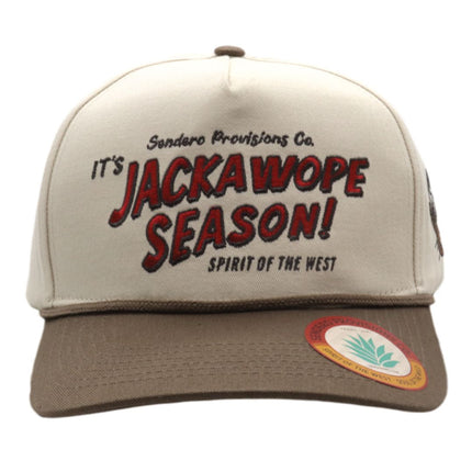 Sendero Provisions Co. Jackawope Adjustable Snapback Hat with Embroidered Front & Braided Rope (Cream/Brown) - One Size