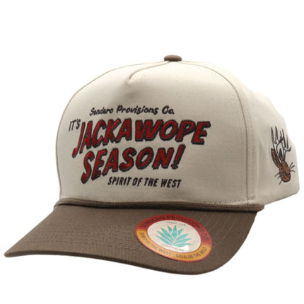 Sendero Provisions Co. Jackawope Adjustable Snapback Hat with Embroidered Front & Braided Rope (Cream/Brown) - One Size