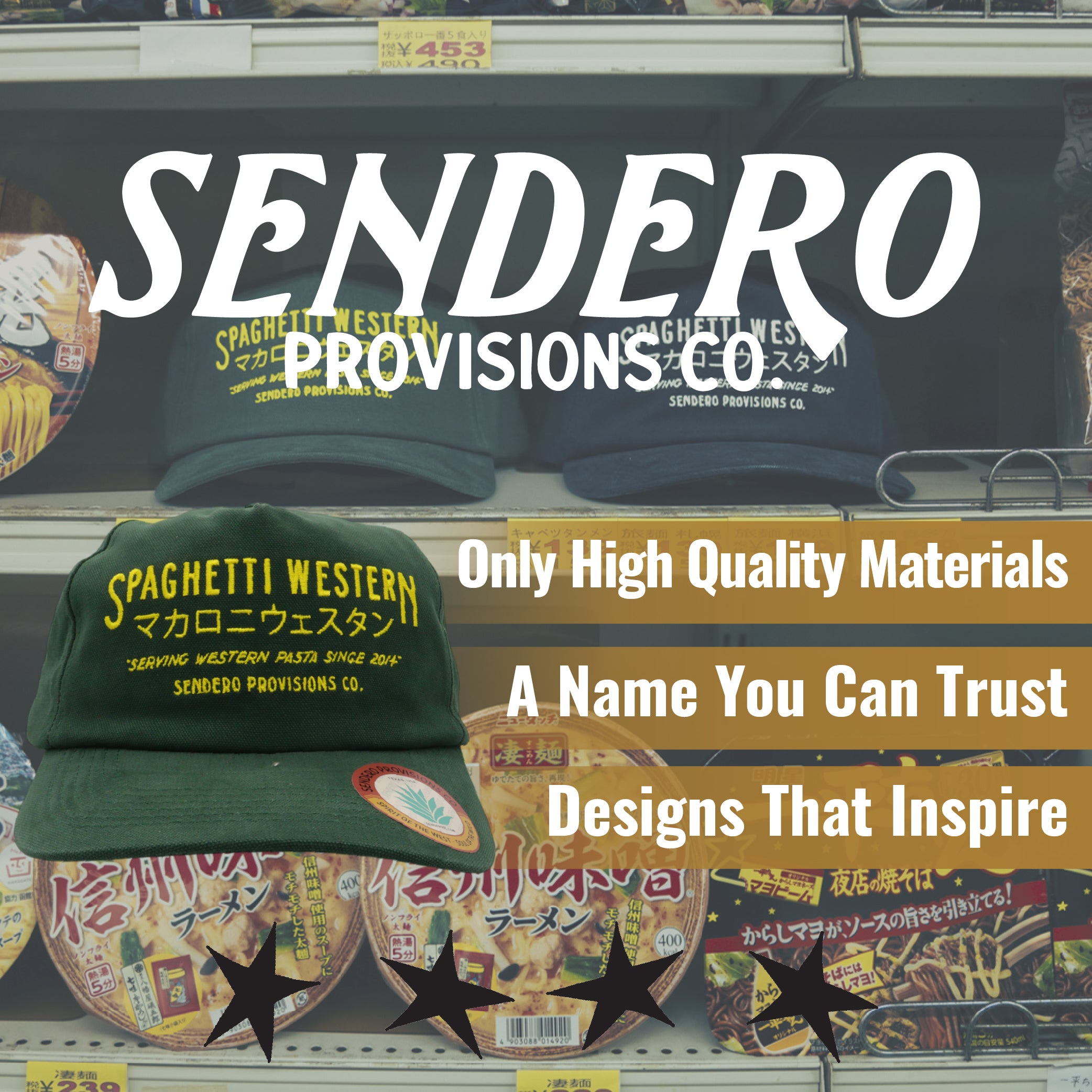 Sendero Provisions Co.  Spaghetti Western Hat - Green - Unstructured 5-Panel Adjustable Leather Strapback Cap with Embroidered Design, One Size