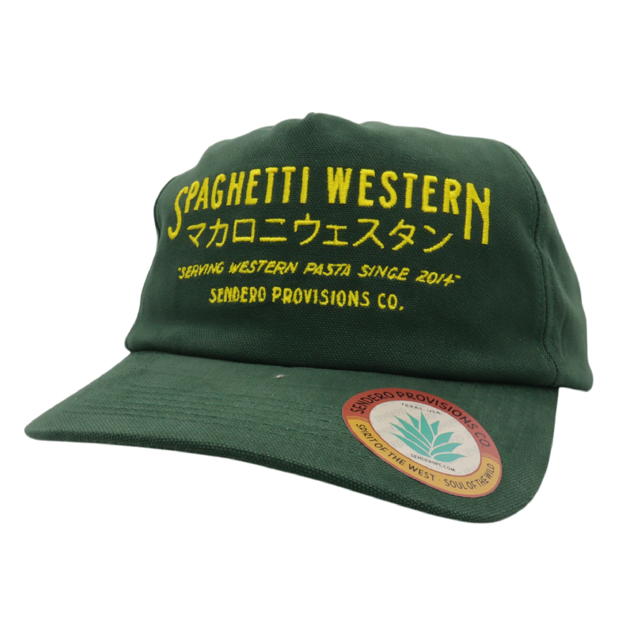 Sendero Provisions Co.  Spaghetti Western Hat - Green - Unstructured 5-Panel Adjustable Leather Strapback Cap with Embroidered Design, One Size