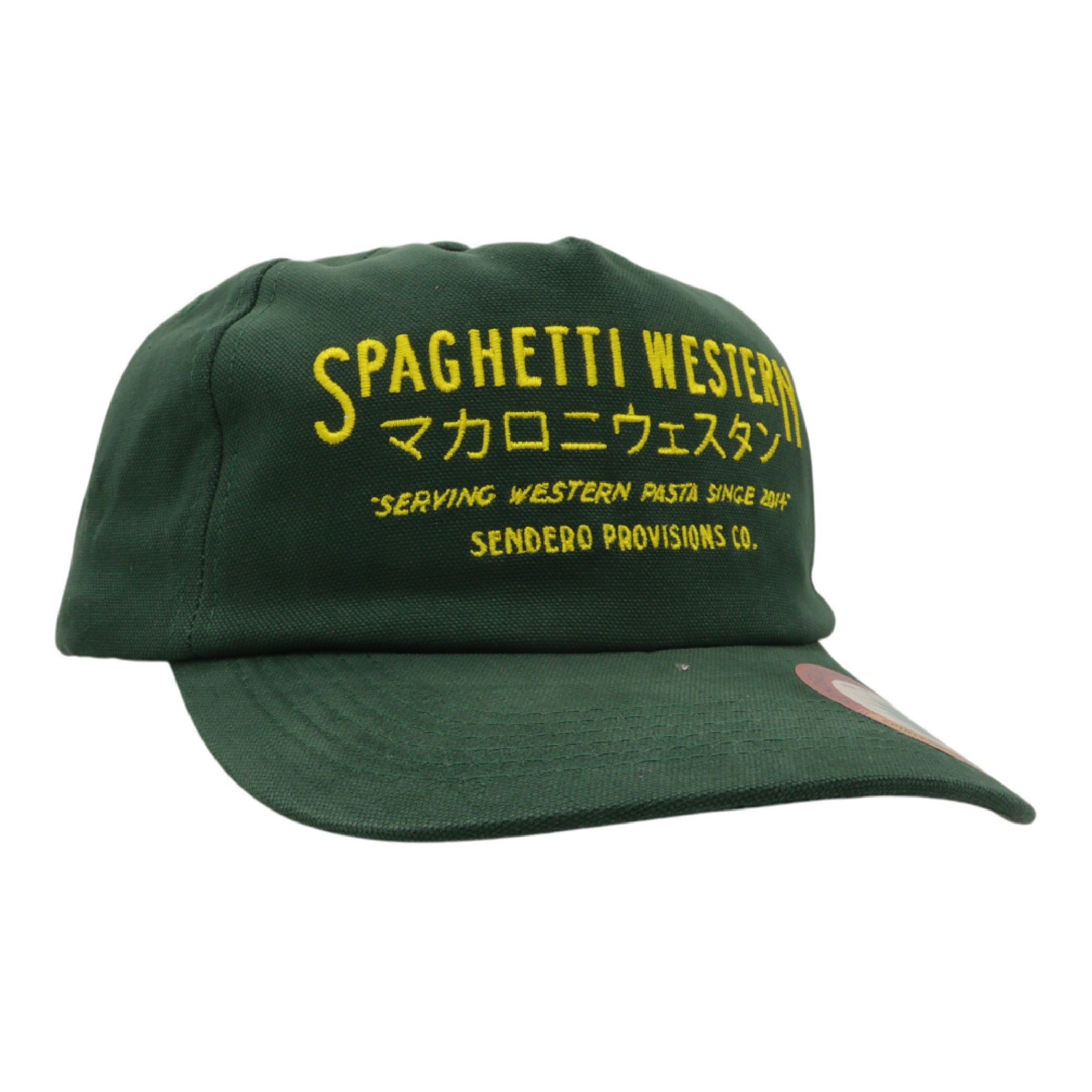 Sendero Provisions Co.  Spaghetti Western Hat - Green - Unstructured 5-Panel Adjustable Leather Strapback Cap with Embroidered Design, One Size