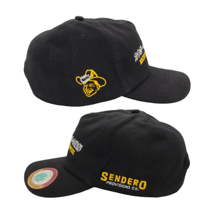 Sendero Provisions Co. Tip Your Hat Black Unstructured 5-Panel Snapback Hat - Embroidered Brushed Cotton Canvas, Adjustable Fit, Semi-Curved Visor, Ideal for Casual Outdoor Adventures