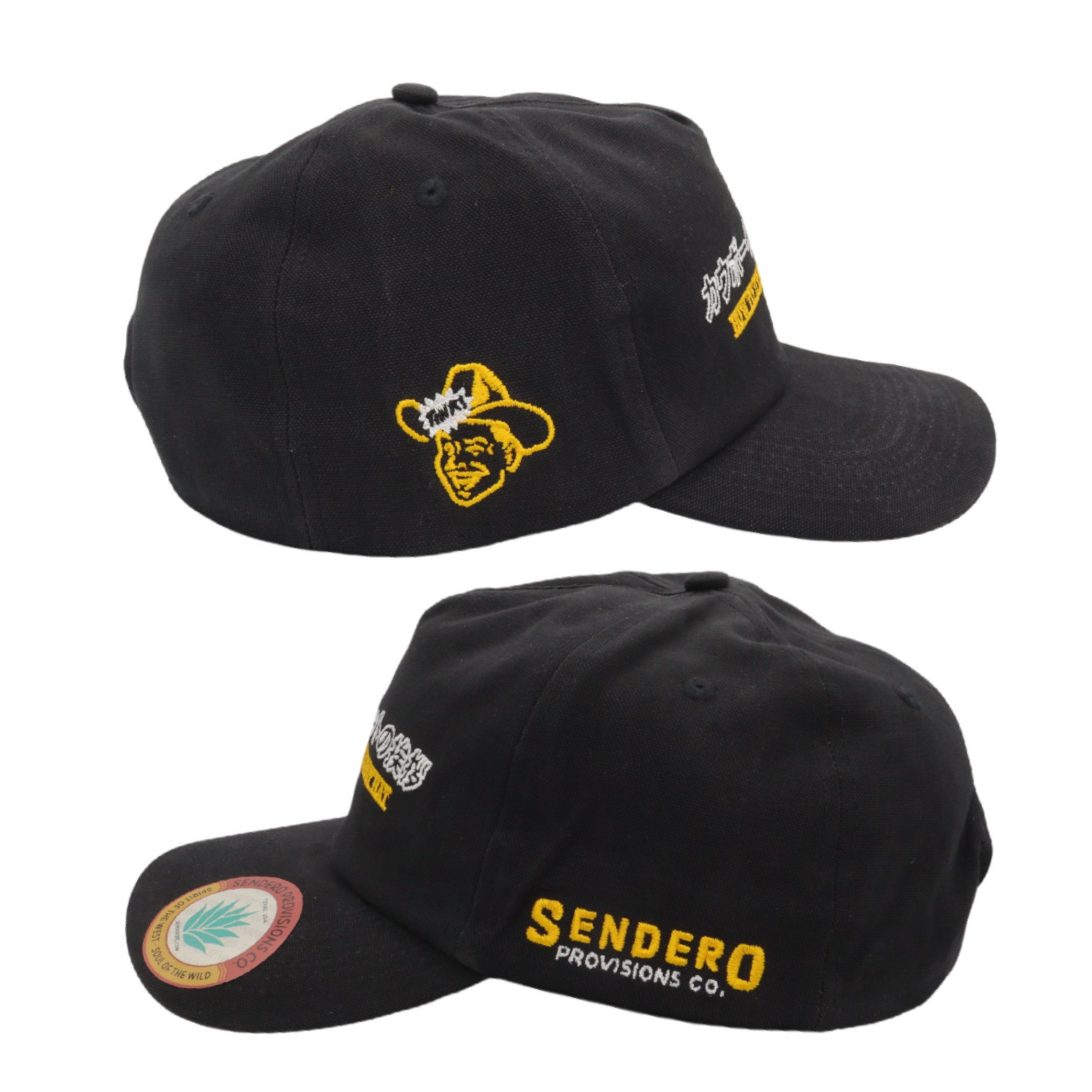 Sendero Provisions Co. Tip Your Hat Black Unstructured 5-Panel Snapback Hat - Embroidered Brushed Cotton Canvas, Adjustable Fit, Semi-Curved Visor, Ideal for Casual Outdoor Adventures