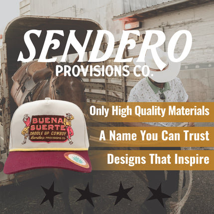 Sendero Provisions Co. Buena Suerte Adjustable Snapback Hat with Embroidered Patch (Cream/Maroon) - One Size