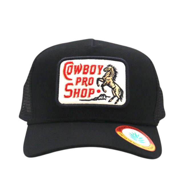 Sendero Provisions Co. Cowboy Pro Shop Adjustable Snapback Hat with Embroidered Patch (Black) - One Size