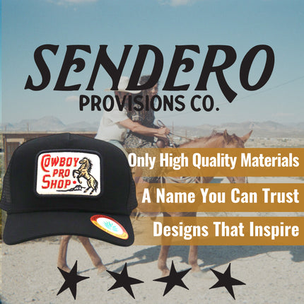 Sendero Provisions Co. Cowboy Pro Shop Adjustable Snapback Hat with Embroidered Patch (Black) - One Size