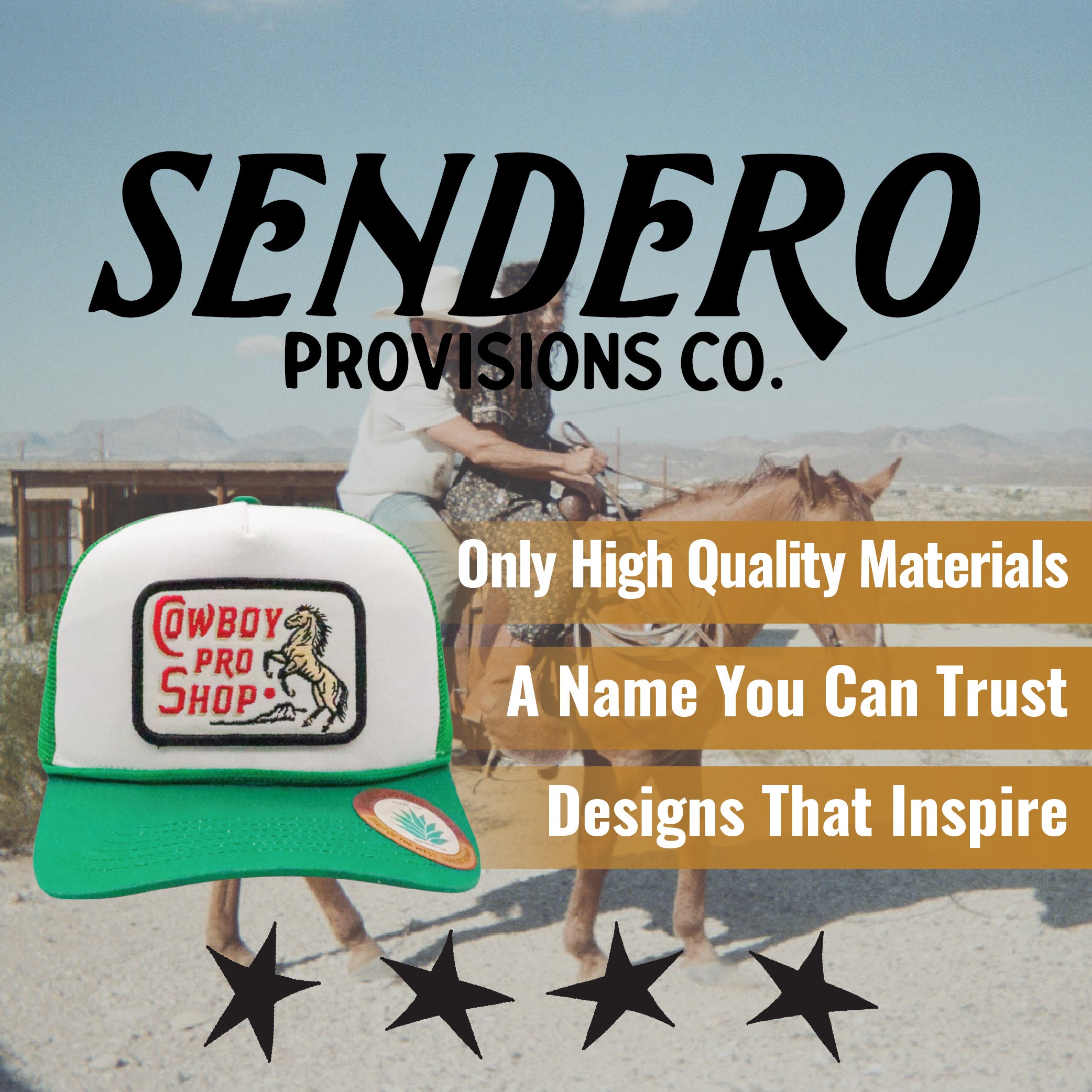 Sendero Provisions Co. Cowboy Pro Shop Adjustable Snapback Hat with Embroidered Patch (White/Green) - One Size