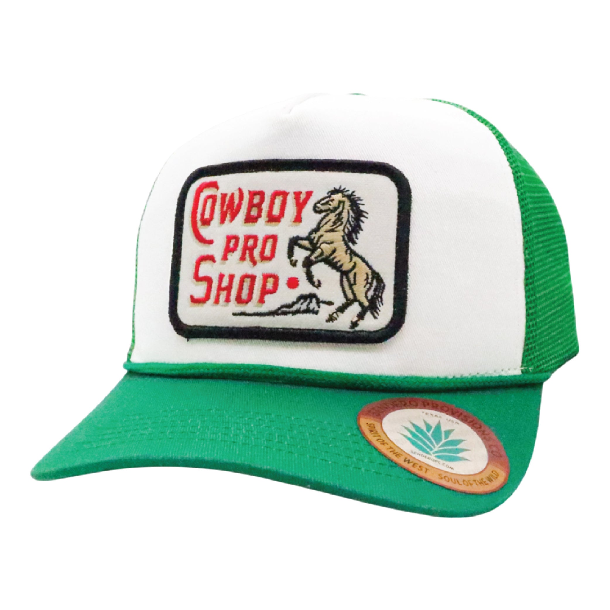 Sendero Provisions Co. Cowboy Pro Shop Adjustable Snapback Hat with Embroidered Patch (White/Green) - One Size