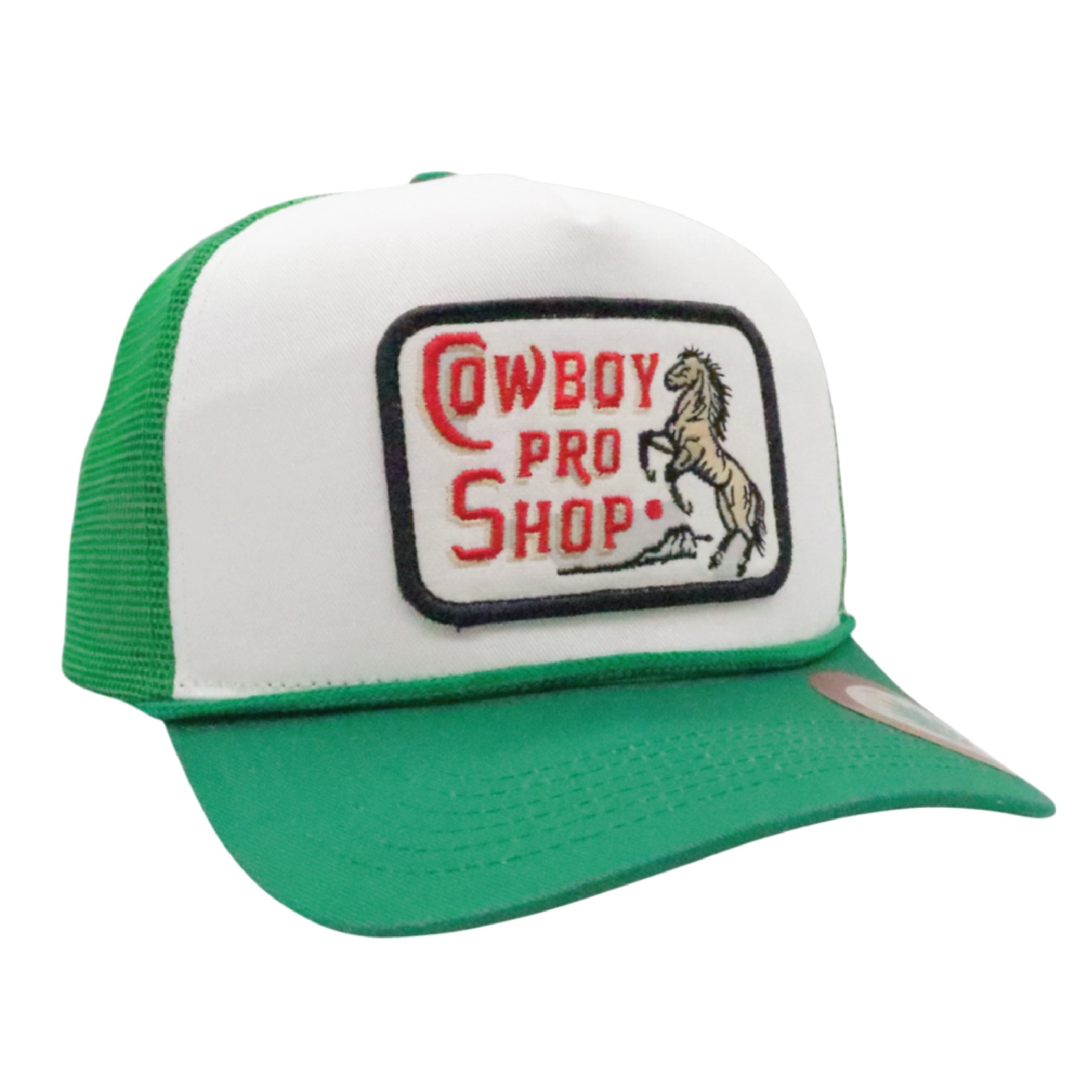 Sendero Provisions Co. Cowboy Pro Shop Adjustable Snapback Hat with Embroidered Patch (White/Green) - One Size