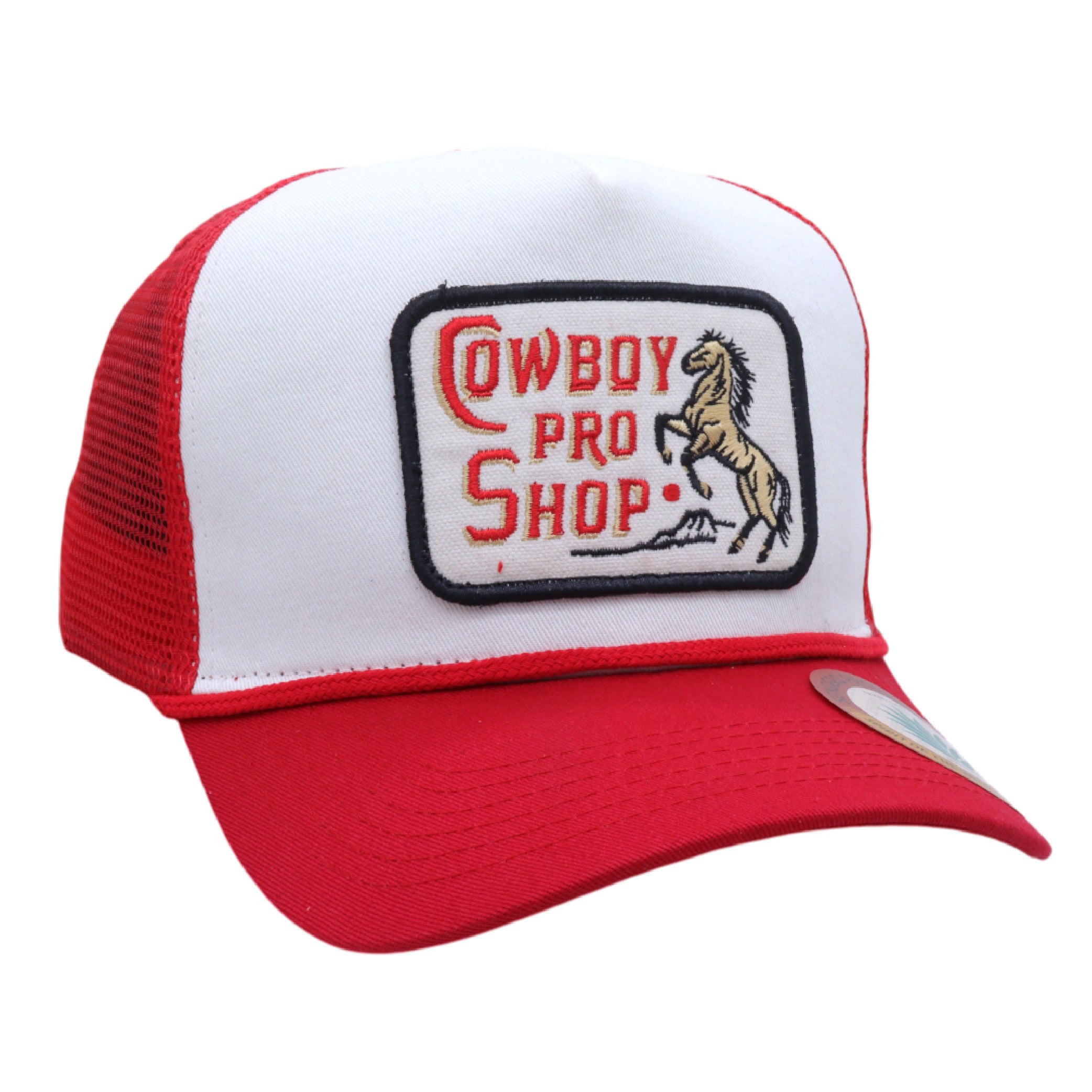 Sendero Provisions Co. Cowboy Pro Shop Hat - White/Red - Trucker Snapback w/ Embroidered Logo & Mesh Back, One Size