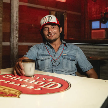 Sendero Provisions Co. Cowboy Pro Shop Hat - White/Red - Trucker Snapback w/ Embroidered Logo & Mesh Back, One Size