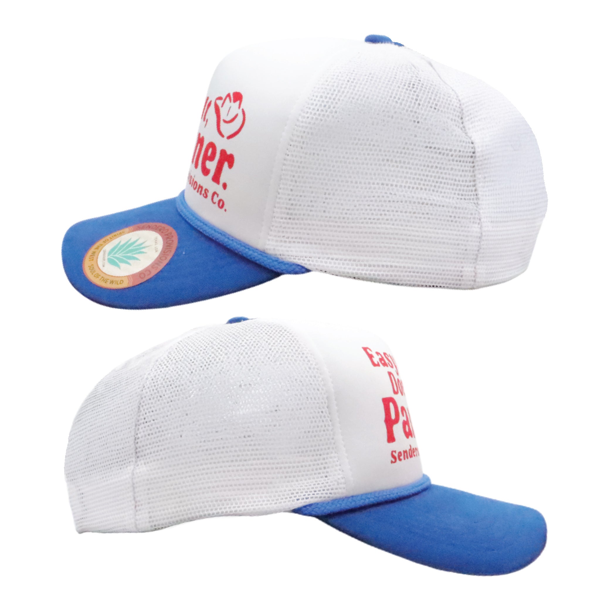 Sendero Provisions Co. Easy Does It, Partner Adjustable Snapback Hat with Screen Printed Design (White/Blue) - One Size