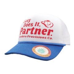 Sendero Provisions Co. Easy Does It, Partner Adjustable Snapback Hat with Screen Printed Design (White/Blue) - One Size