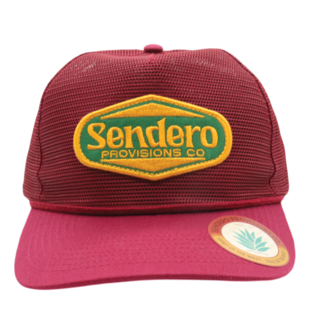 Sendero Provisions Co. Red Mesh Supply Hat, Adjustable Snapback with Detailed Embroidered Patch  (Red) - One Size