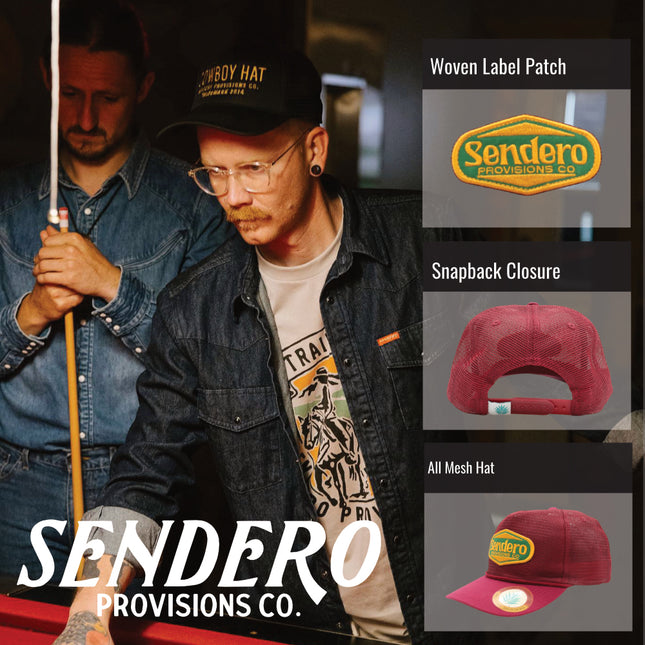 Sendero Provisions Co. Red Mesh Supply Hat, Adjustable Snapback with Detailed Embroidered Patch  (Red) - One Size