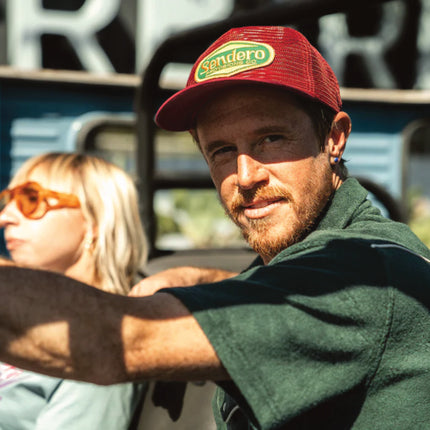 Sendero Provisions Co. Red Mesh Supply Hat, Adjustable Snapback with Detailed Embroidered Patch  (Red) - One Size