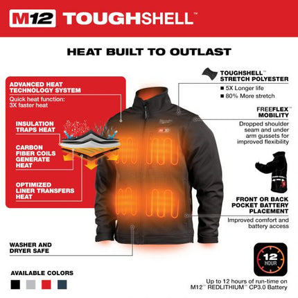 Milwaukee 204B-21S M12 Lithium-Ion TOUGHSHELL Black Heated Jacket Kit with Battery (Small)