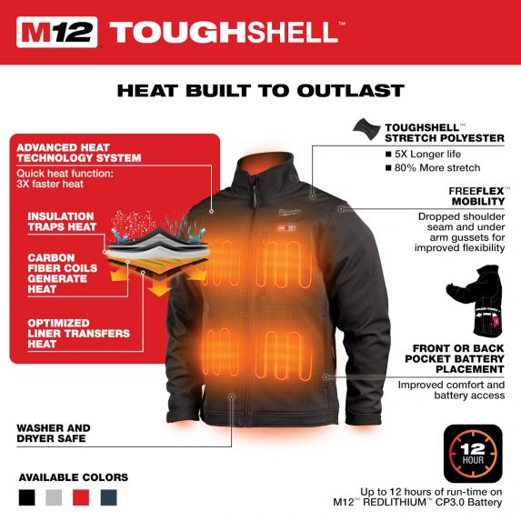 Milwaukee 204B-21XL M12 Lithium-Ion TOUGHSHELL Black Heated Jacket Kit with Battery (XL)