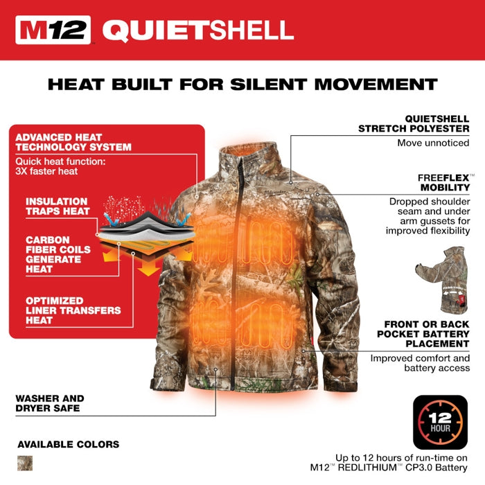 Milwaukee 224C-212X M12 Lithium-Ion QUIETSHELL Camo Heated Jacket Kit with Battery (2XL)