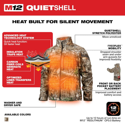 Milwaukee 224C-21L M12 Lithium-Ion QUIETSHELL Camo Heated Jacket Kit with Battery (Large)