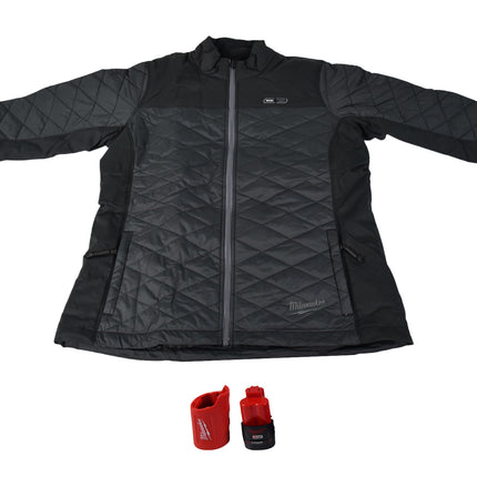 Milwaukee 233B-21L M12 Lithium-Ion Womens Black Heated Quilted Jacket Kit with Battery (Large)