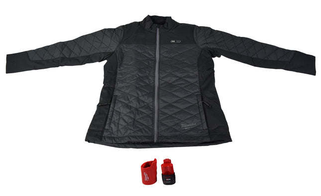 Milwaukee 233B-21L M12 Lithium-Ion Womens Black Heated Quilted Jacket Kit with Battery (Large)